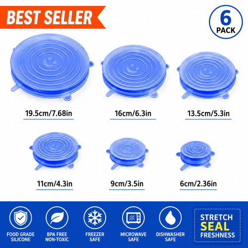 6pcs reusable silicone - reusable, stretch