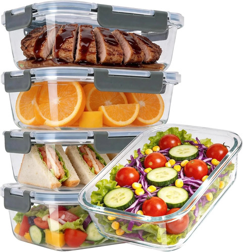Pack 36oz glass food storage - 5-pack,